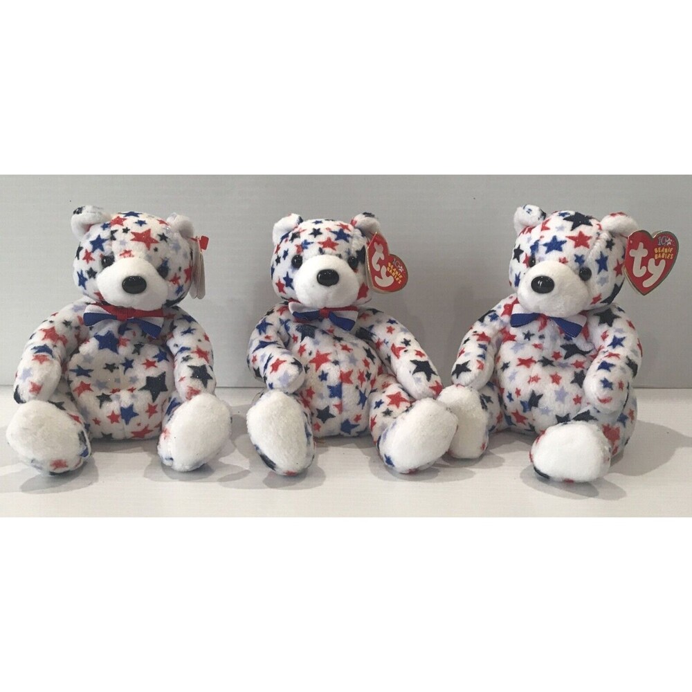 Vintage TY Beanie Baby Lot of 3 WHITE the Bear Stars Internet Exclusive